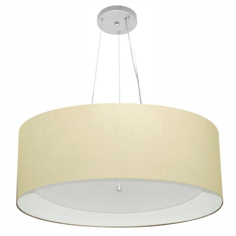 Lustre Pendente Cilíndrico Md-4013 Cúpula Em Tecido 60x25cm Algodão Crú / Branco - Bivolt - 1