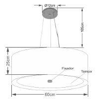 Lustre Pendente Cilíndrico Md-4013 Cúpula Em Tecido 60x25cm Algodão Crú / Branco - Bivolt - 2