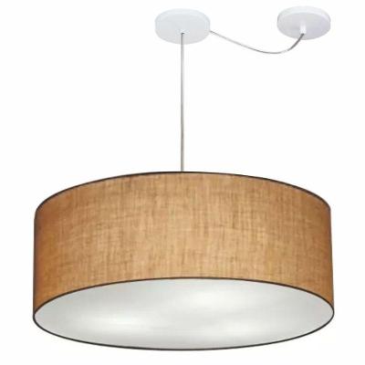 Lustre Pendente Cilíndrico Com Desvio Md-4266 Cúpula Em Tecido 60x21cm Palha - Bivolt