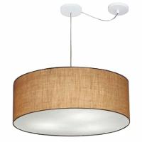 Lustre Pendente Cilíndrico Com Desvio Md-4266 Cúpula Em Tecido 60x21cm Palha - Bivolt - 1