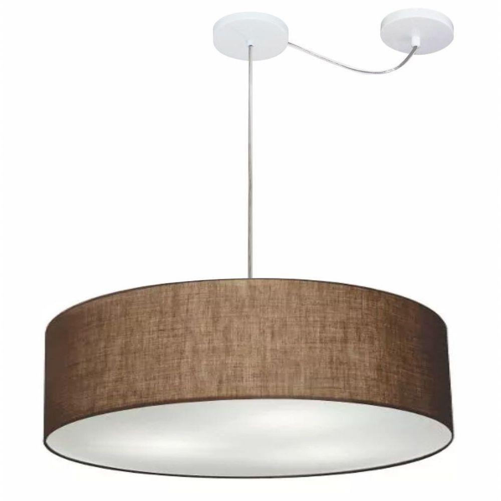 Lustre Pendente Cilíndrico Com Desvio Md-4265 Cúpula Em Tecido 60x15cm Café - Bivolt - 1