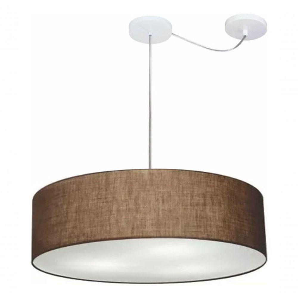 Lustre Pendente Cilíndrico Com Desvio Md-4265 Cúpula Em Tecido 60x15cm Café - Bivolt - 3