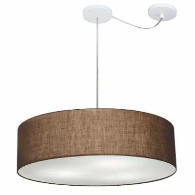 Lustre Pendente Cilíndrico Com Desvio Md-4265 Cúpula Em Tecido 60x15cm Café - Bivolt