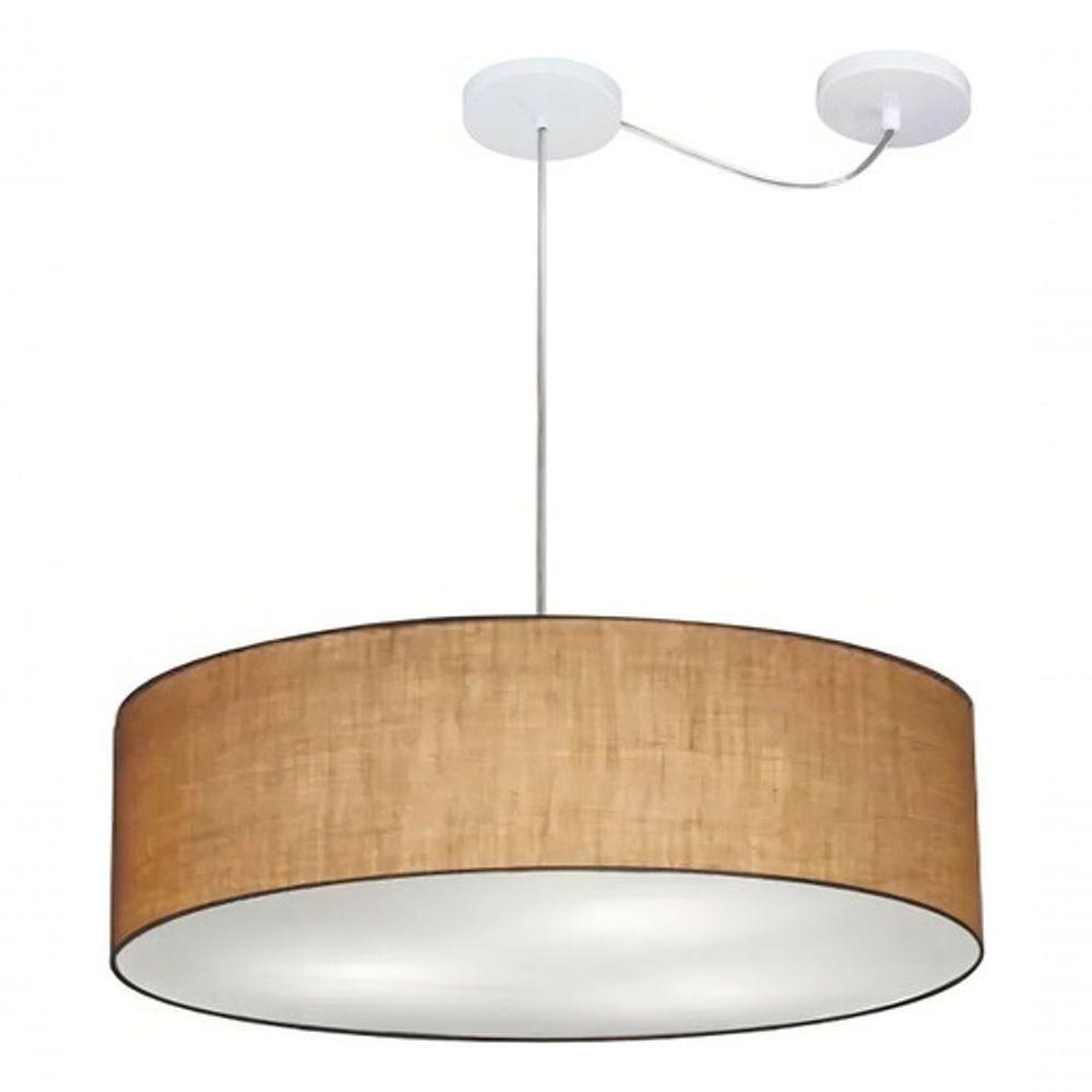 Lustre Pendente Cilíndrico Com Desvio Md-4265 Cúpula Em Tecido 60x15cm Palha - Bivolt - 3