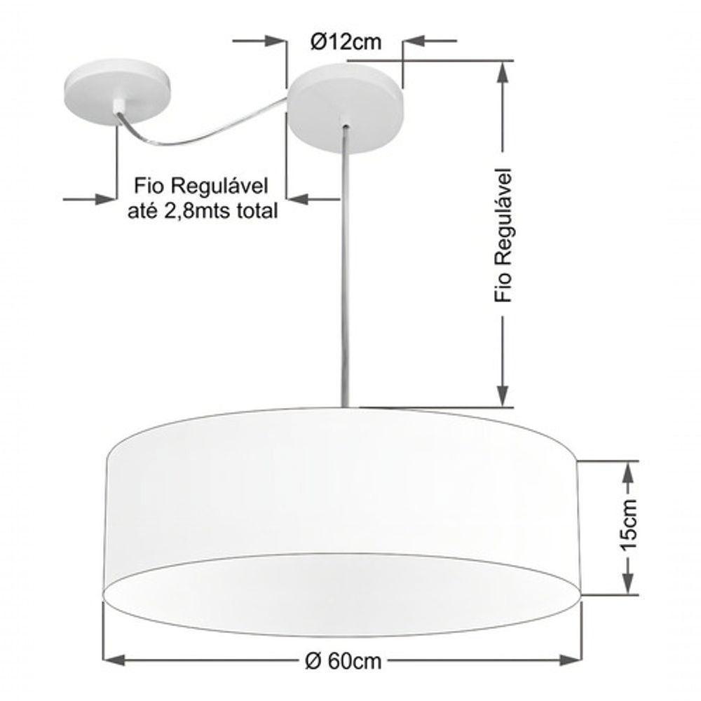 Lustre Pendente Cilíndrico Com Desvio Md-4265 Cúpula Em Tecido 60x15cm Palha - Bivolt - 4