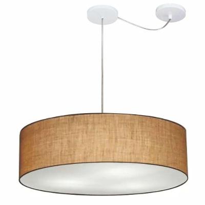 Lustre Pendente Cilíndrico Com Desvio Md-4265 Cúpula Em Tecido 60x15cm Palha - Bivolt