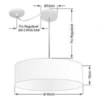 Lustre Pendente Cilíndrico Com Desvio Md-4265 Cúpula Em Tecido 60x15cm Palha - Bivolt - 4