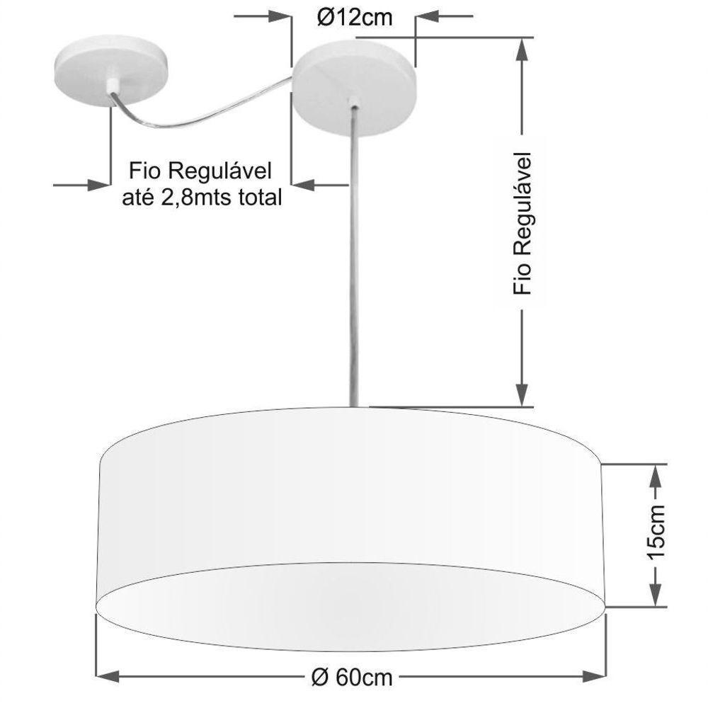 Lustre Pendente Cilíndrico Com Desvio Md-4265 Cúpula Em Tecido 60x15cm Rustico Cinza - Bivolt - 2