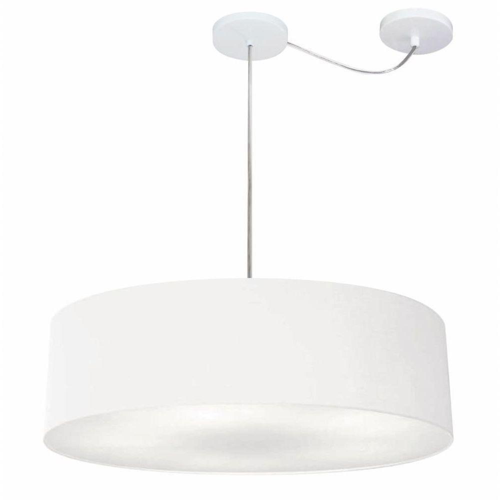 Lustre Pendente Cilíndrico Com Desvio Md-4265 Cúpula Em Tecido 60x15cm Branco - Bivolt - 1