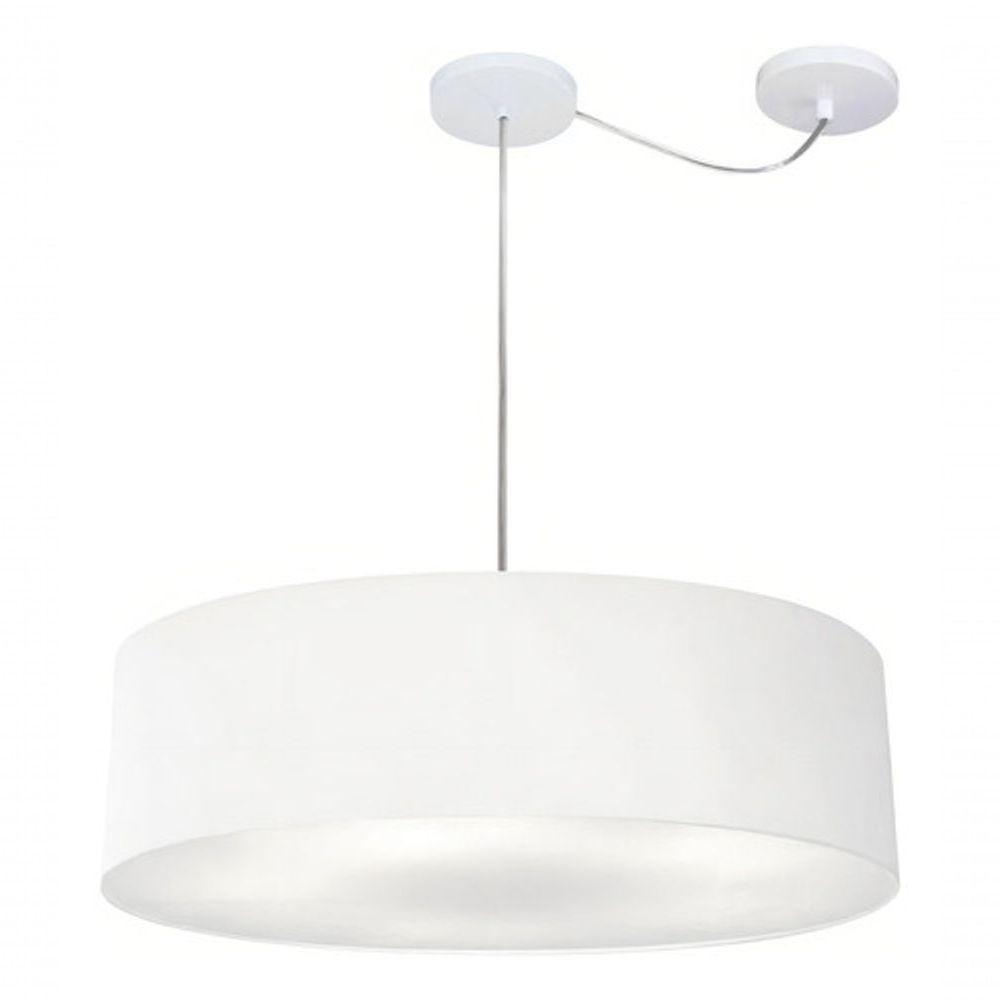 Lustre Pendente Cilíndrico Com Desvio Md-4265 Cúpula Em Tecido 60x15cm Branco - Bivolt - 3