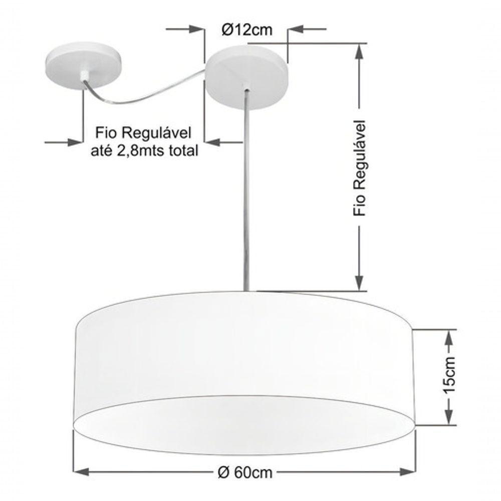 Lustre Pendente Cilíndrico Com Desvio Md-4265 Cúpula Em Tecido 60x15cm Branco - Bivolt - 4