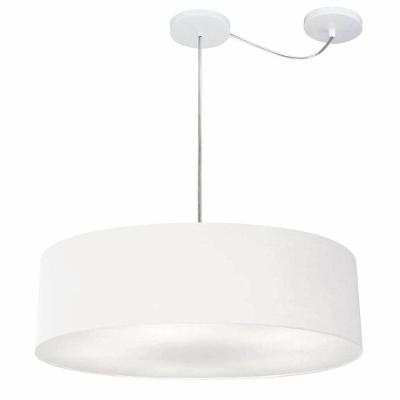 Lustre Pendente Cilíndrico Com Desvio Md-4265 Cúpula Em Tecido 60x15cm Branco - Bivolt