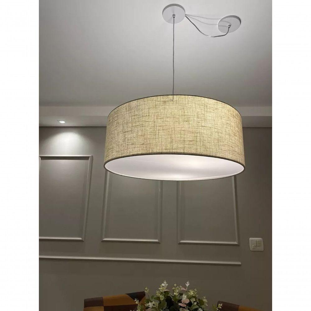 Lustre Pendente Cilíndrico Com Desvio Md-4266 Cúpula Em Tecido 60x21cm Rustico Bege - Bivolt - 4