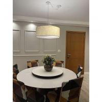 Lustre Pendente Cilíndrico Com Desvio Md-4266 Cúpula Em Tecido 60x21cm Rustico Bege - Bivolt - 1