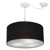 Lustre Pendente Cilíndrico Com Desvio Md-4263 Cúpula Em Tecido 55x25cm Preto - Bivolt - 1