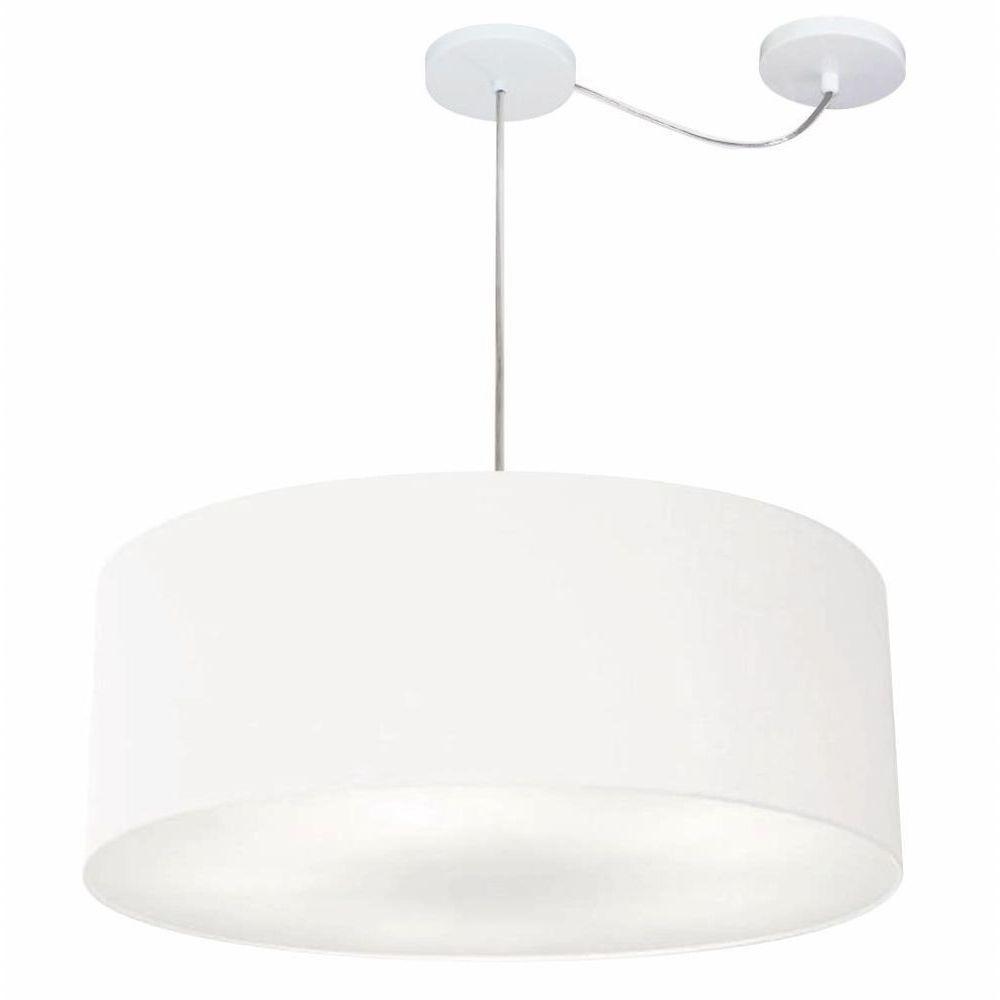 Lustre Pendente Cilíndrico Com Desvio Md-4266 Cúpula Em Tecido 60x21cm Branco - Bivolt - 1