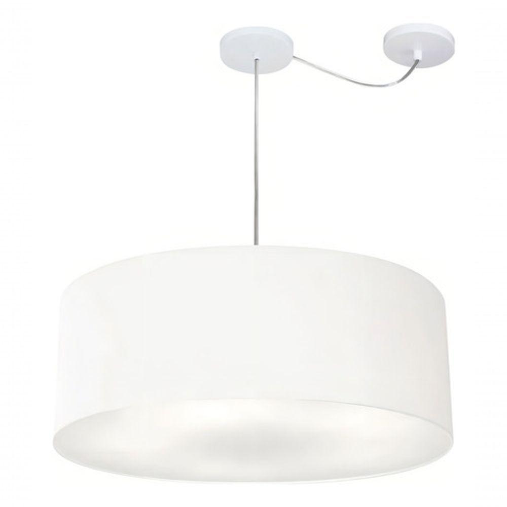 Lustre Pendente Cilíndrico Com Desvio Md-4266 Cúpula Em Tecido 60x21cm Branco - Bivolt - 3