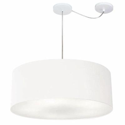 Lustre Pendente Cilíndrico Com Desvio Md-4266 Cúpula Em Tecido 60x21cm Branco - Bivolt