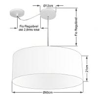 Lustre Pendente Cilíndrico Com Desvio Md-4266 Cúpula Em Tecido 60x21cm Branco - Bivolt - 4