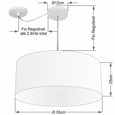 Lustre Pendente Cilíndrico Com Desvio Md-4263 Cúpula Em Tecido 55x25cm Café - Bivolt