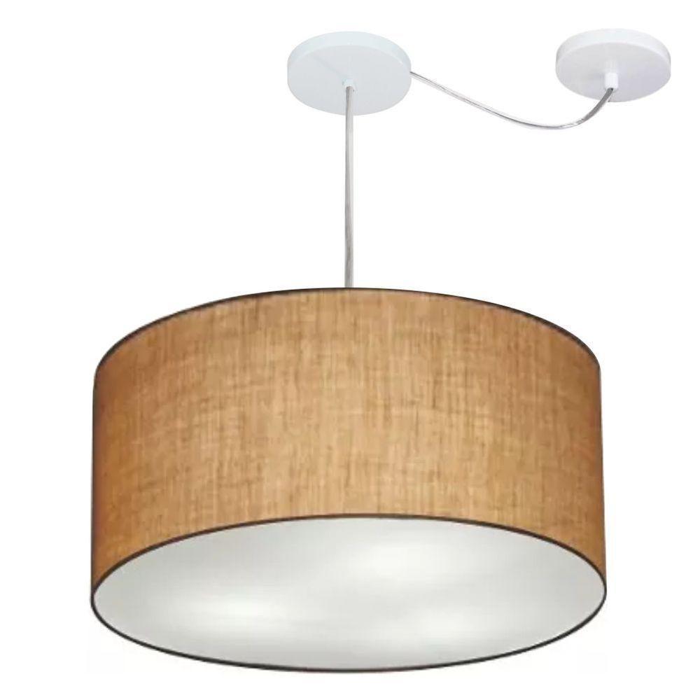 Lustre Pendente Cilíndrico Com Desvio Md-4261 Cúpula Em Tecido 50x30cm Palha - Bivolt - 1
