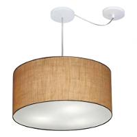 Lustre Pendente Cilíndrico Com Desvio Md-4261 Cúpula Em Tecido 50x30cm Palha - Bivolt - 3