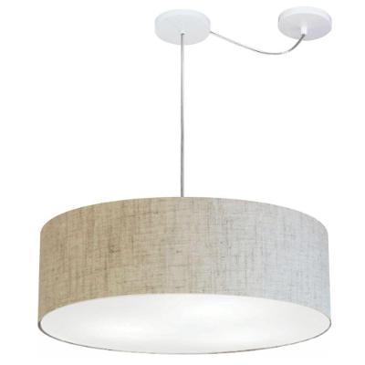 Lustre Pendente Cilíndrico Com Desvio Md-4262 Cúpula Em Tecido 55x15cm Rustico Bege - Bivolt