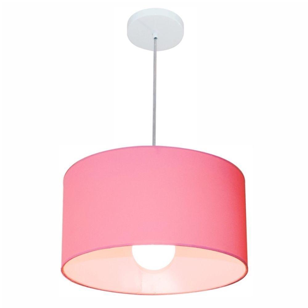 Lustre Pendente Cilíndrico Md-4031 Cúpula Em Tecido 40x21cm Rosa Bebê - Bivolt - 1
