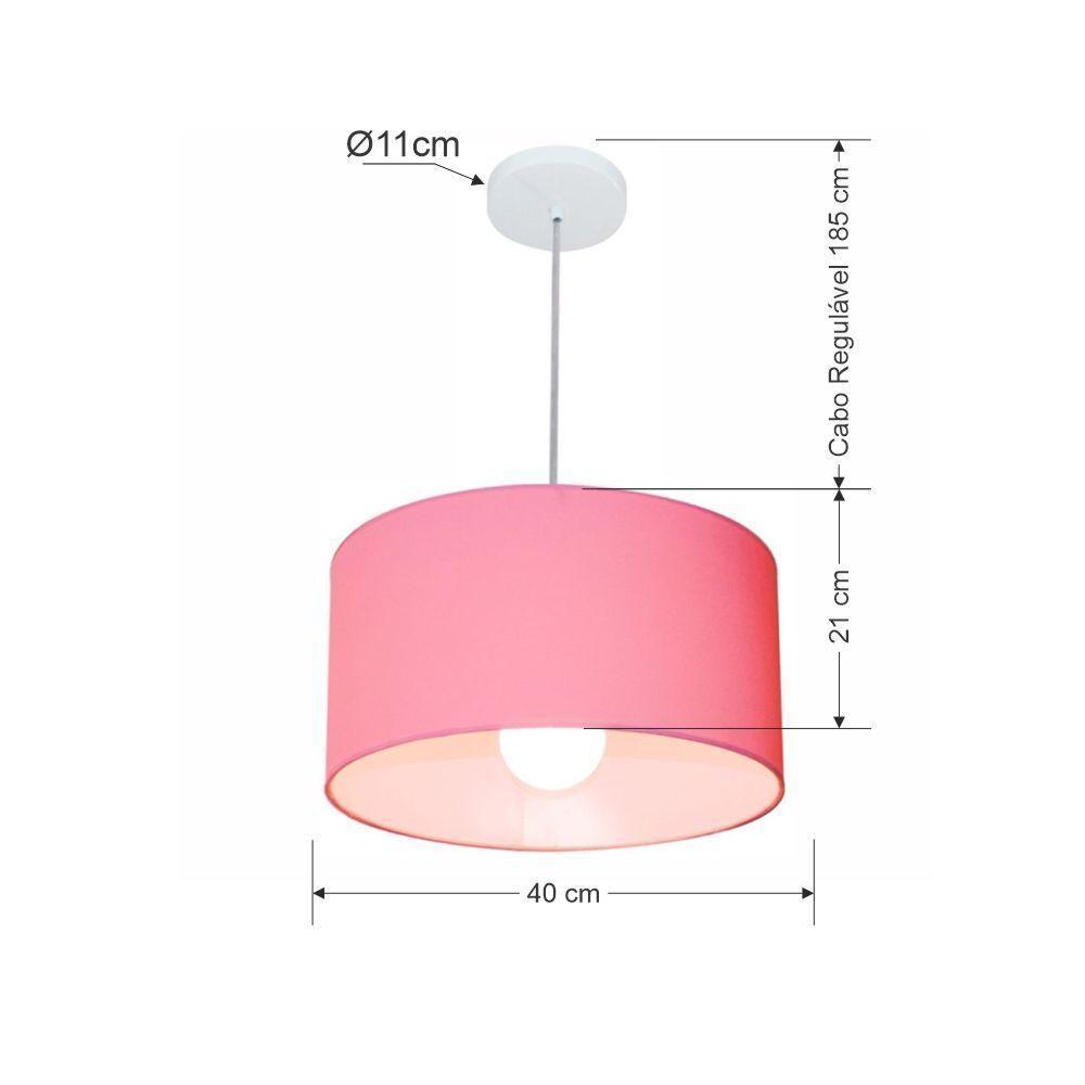 Lustre Pendente Cilíndrico Md-4031 Cúpula Em Tecido 40x21cm Rosa Bebê - Bivolt - 2