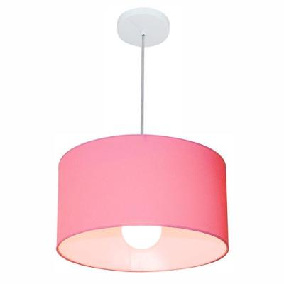 Lustre Pendente Cilíndrico Md-4031 Cúpula Em Tecido 40x21cm Rosa Bebê - Bivolt