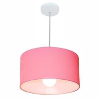 Lustre Pendente Cilíndrico Md-4031 Cúpula Em Tecido 40x21cm Rosa Bebê - Bivolt - 1