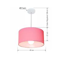 Lustre Pendente Cilíndrico Md-4031 Cúpula Em Tecido 40x21cm Rosa Bebê - Bivolt - 2