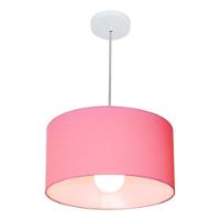 Lustre Pendente Cilíndrico Md-4031 Cúpula Em Tecido 40x21cm Rosa Bebê - Bivolt - 3