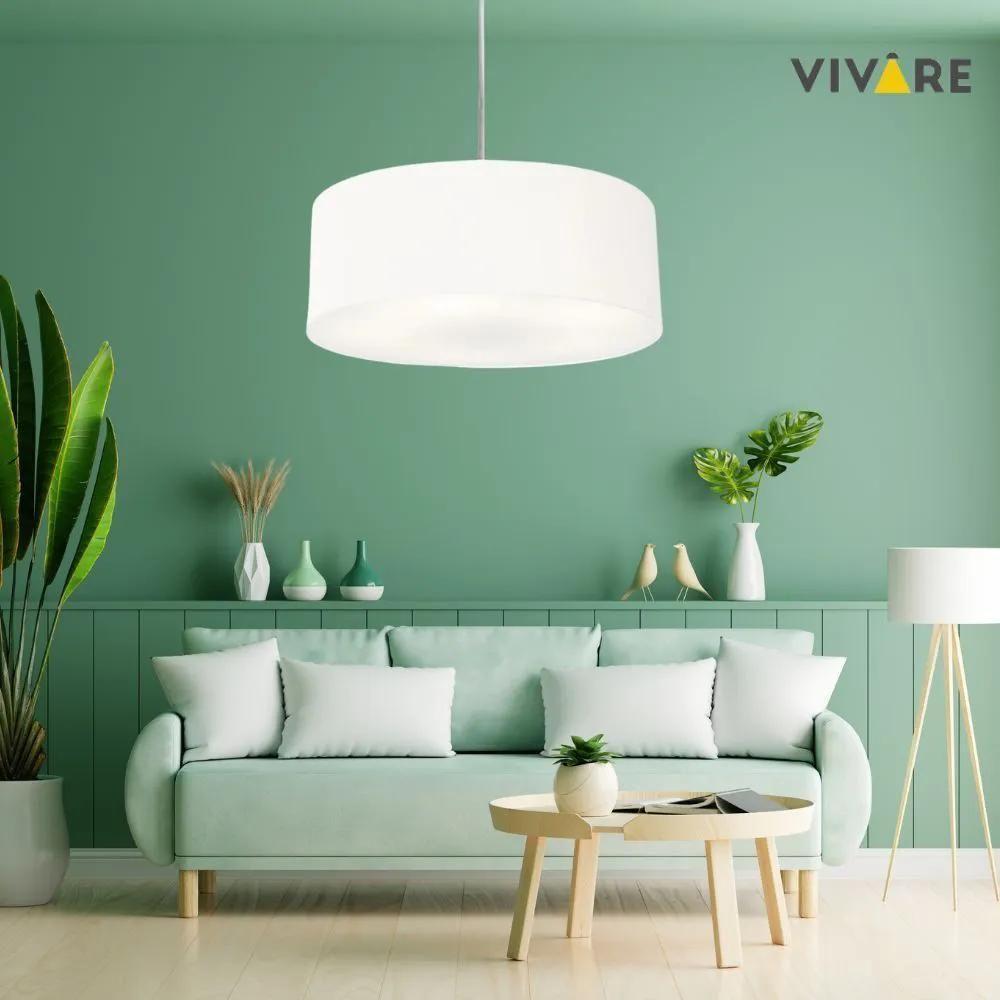 Lustre Pendente Cilíndrico Md-4079 Cúpula Em Tecido 60x21cm Branco - Bivolt - 3