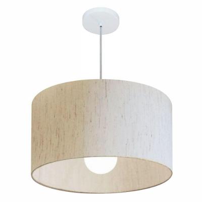 Lustre Pendente Cilíndrico Md-4069 Cúpula Em Tecido 50x30cm Linho Bege - Bivolt