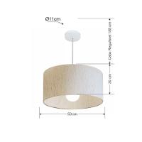 Lustre Pendente Cilíndrico Md-4069 Cúpula Em Tecido 50x30cm Linho Bege - Bivolt - 2