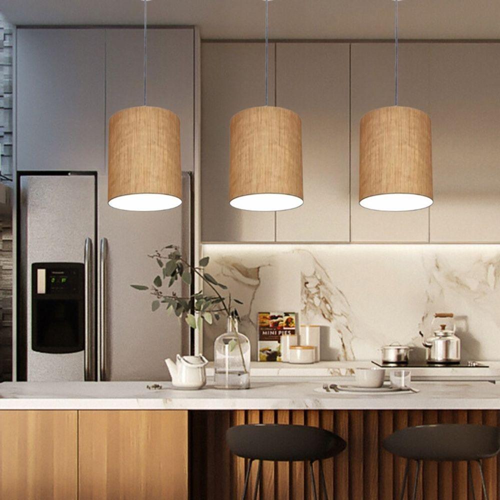 Lustre Pendente Cilíndrico Md-4012 Cúpula Em Tecido 18x25cm Palha - Bivolt - 2