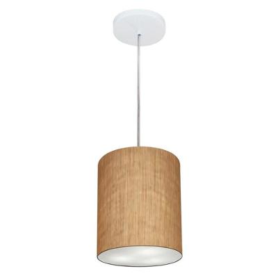 Lustre Pendente Cilíndrico Md-4012 Cúpula Em Tecido 18x25cm Palha - Bivolt