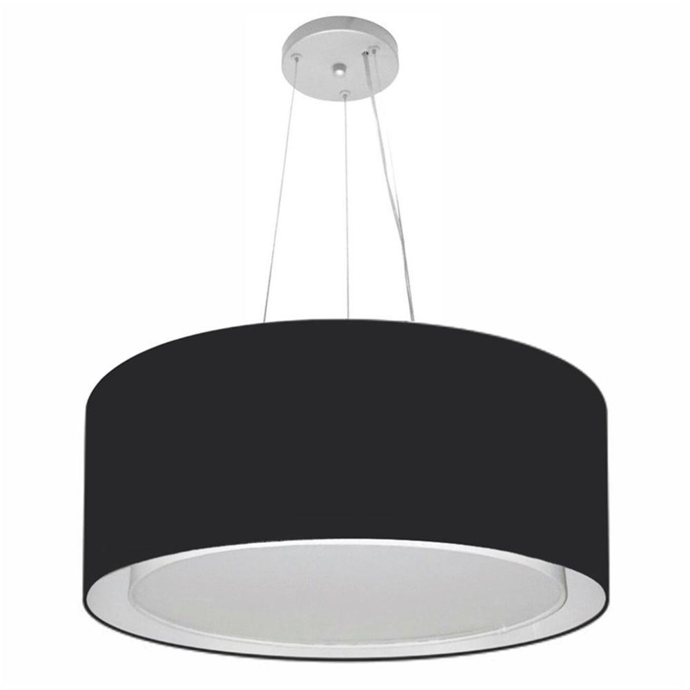 Lustre Pendente Cilíndrico Duplo Md-4124 Cúpula Em Tecido 50x25cm Preto - Bivolt - 1