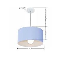 Lustre Pendente Cilíndrico Md-4031 Cúpula Em Tecido 40x21cm Azul Bebê - Bivolt - 2