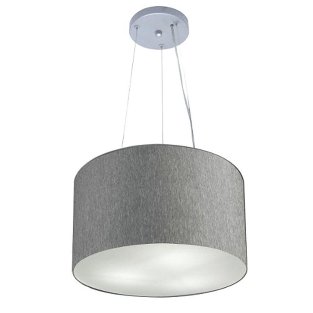Lustre Pendente Cilíndrico Md-4009 Cúpula Em Tecido 40x21cm Rustico Cinza - Bivolt - 1