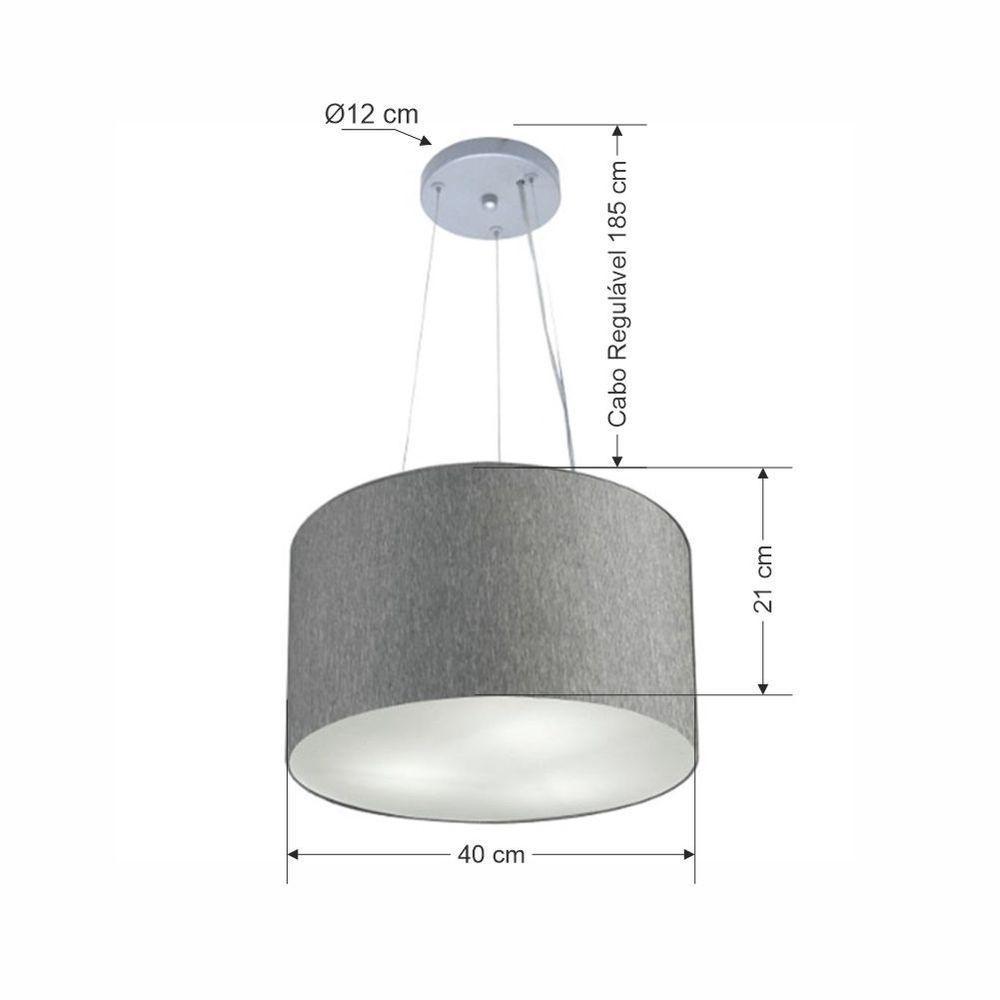 Lustre Pendente Cilíndrico Md-4009 Cúpula Em Tecido 40x21cm Rustico Cinza - Bivolt - 2