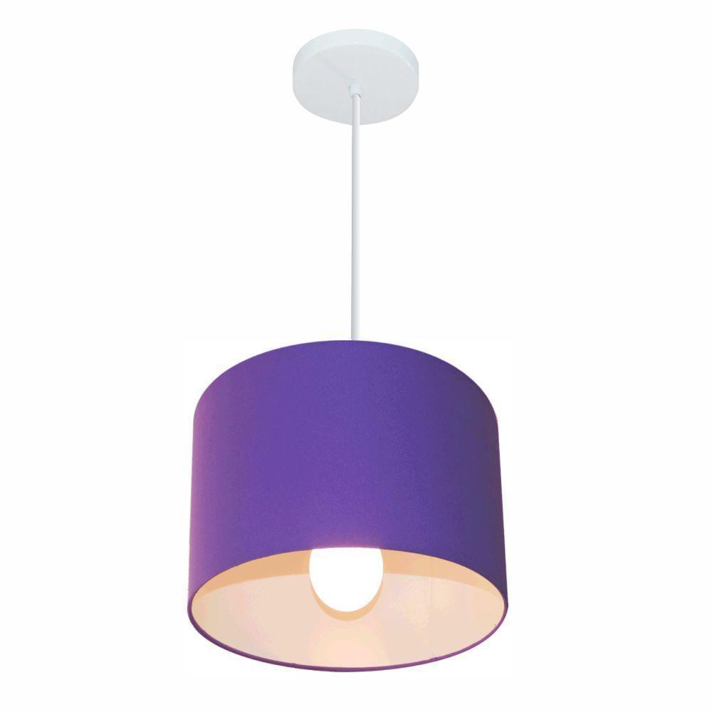 Lustre Pendente Cilíndrico Md-4113 Cúpula Em Tecido 30x25cm Roxo - Bivolt - 1