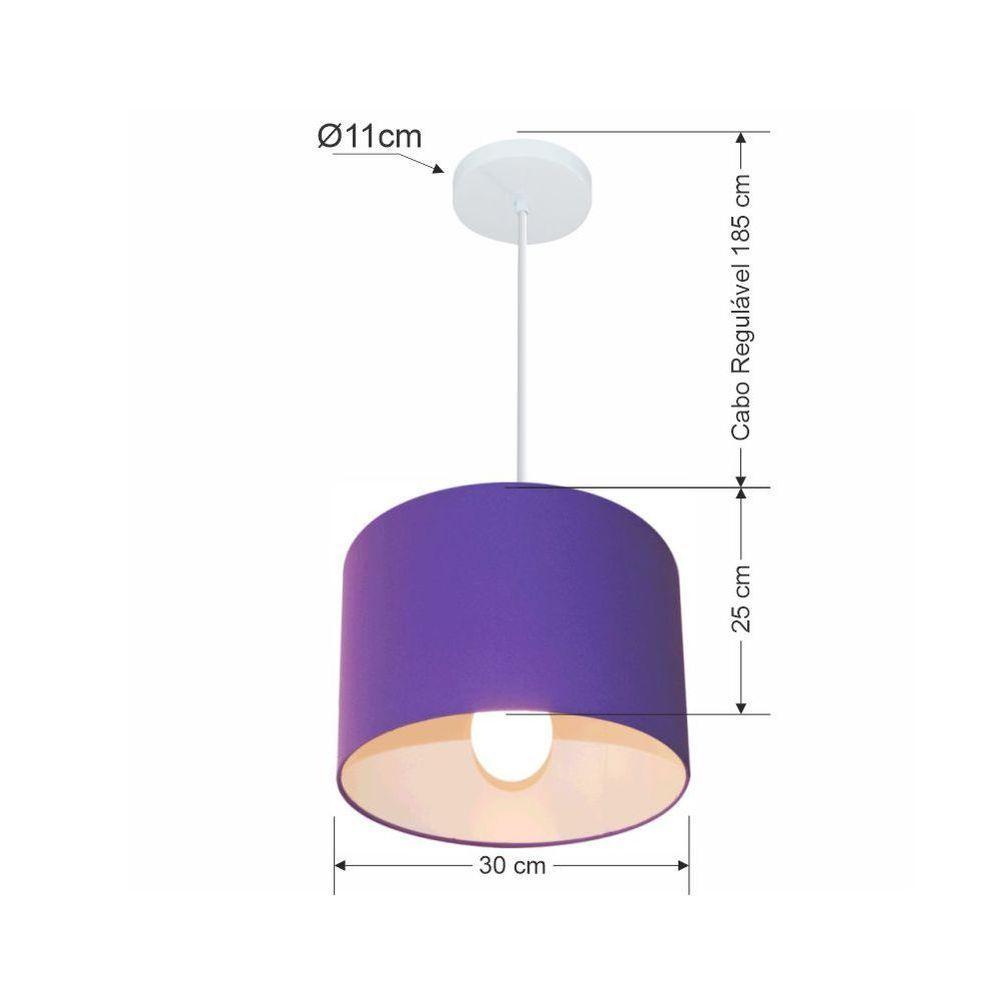 Lustre Pendente Cilíndrico Md-4113 Cúpula Em Tecido 30x25cm Roxo - Bivolt - 2