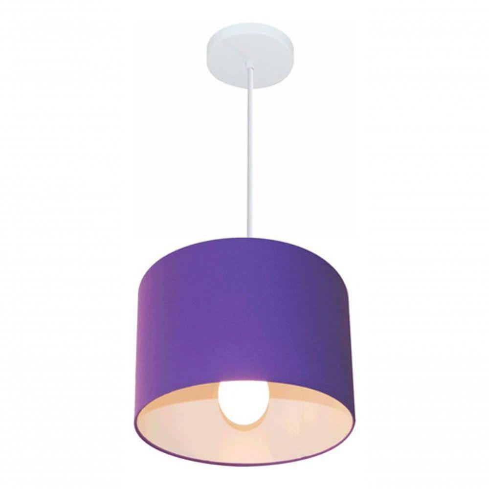 Lustre Pendente Cilíndrico Md-4113 Cúpula Em Tecido 30x25cm Roxo - Bivolt - 3