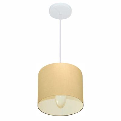 Lustre Pendente Cilíndrico Md-4046 Cúpula Em Tecido 18x18cm Algodão Crú - Bivolt