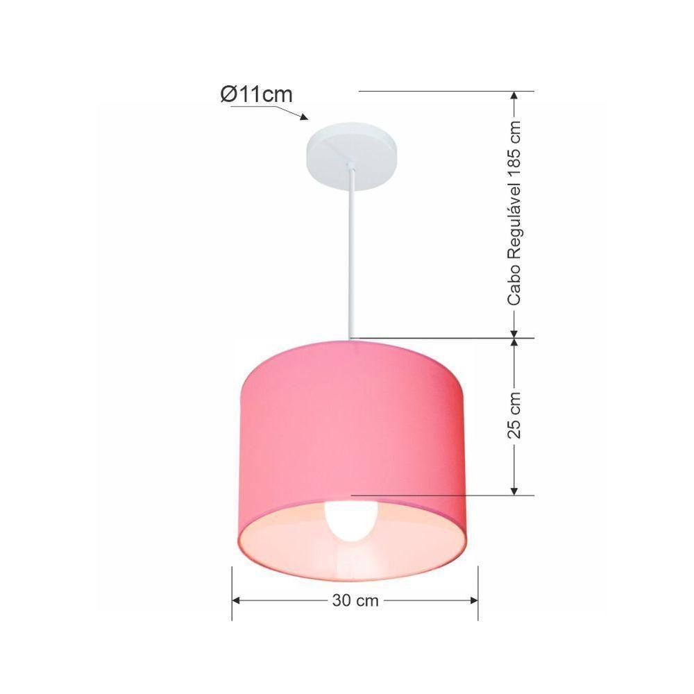 Lustre Pendente Cilíndrico Md-4113 Cúpula Em Tecido 30x25cm Rosa Bebê - Bivolt - 2