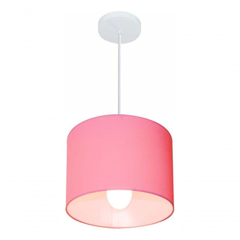 Lustre Pendente Cilíndrico Md-4113 Cúpula Em Tecido 30x25cm Rosa Bebê - Bivolt - 3