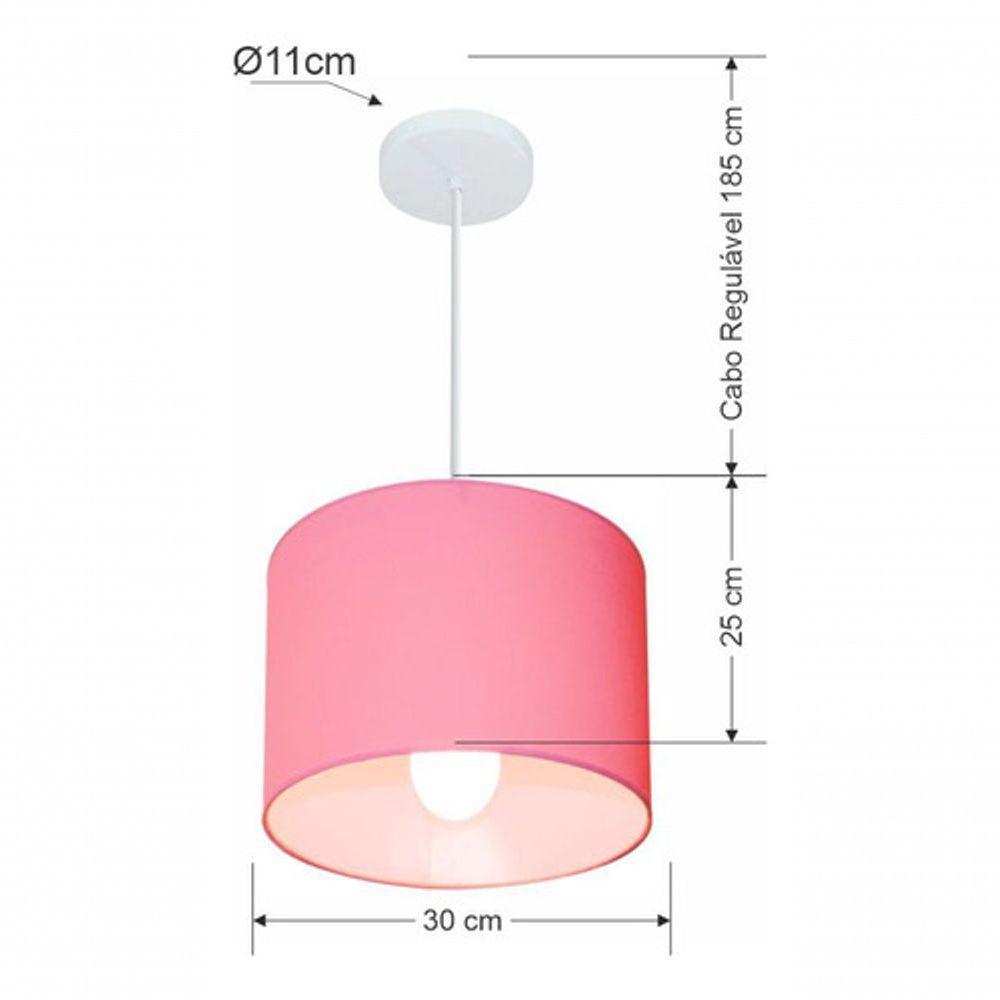 Lustre Pendente Cilíndrico Md-4113 Cúpula Em Tecido 30x25cm Rosa Bebê - Bivolt - 4