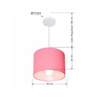Lustre Pendente Cilíndrico Md-4113 Cúpula Em Tecido 30x25cm Rosa Bebê - Bivolt - 2